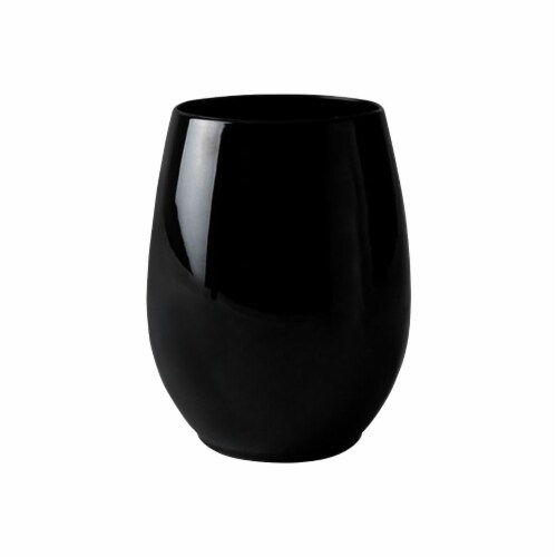 12 oz. Black Elegant Stemless Plastic Wine Glasses (64 Glasses) Perspective: front