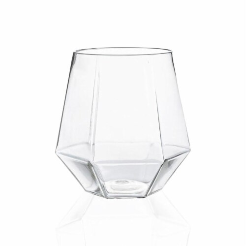 12 oz. Clear Hexagonal Stemless Plastic Wine Goblets (64 Glasses) Perspective: front