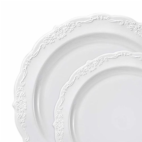 White Vintage Round Disposable Plastic Dinnerware Value Set (120