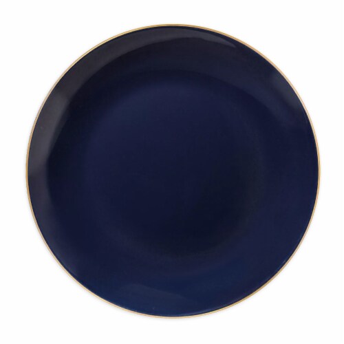Navy with Gold Rim Organic Round Disposable Plastic Dinner Plates - 10. ...