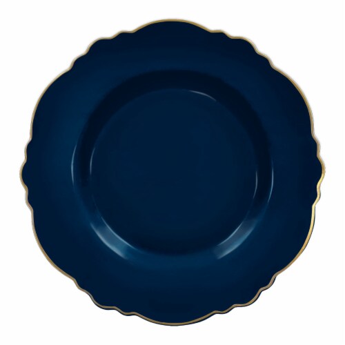 Navy with Gold Rim Round Blossom Disposable Plastic Salad Plates - 7.5" (120 Plates), 120 Plates ...