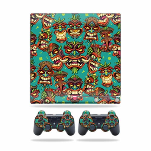 MightySkins PS3SLIM-Crazy Tikis Skin for Sony Playstation 3 PS3 Slim Plus 2 Controllers - Cra Perspective: front