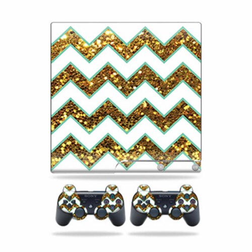 MightySkins PS3SLIM-Glitzy Chevron Skin for Sony Playstation 3 PS3 Slim Plus 2 Controllers - Perspective: front