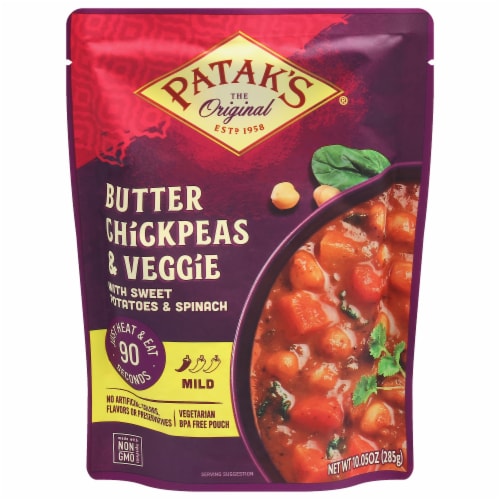 Patak's Indian Mild Butter Chickpea and Veggie Meal Perspective: front