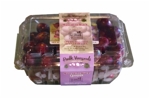 Paulk Vineyards Fresh Muscadine Black Grapes in Clamshell Perspective: front