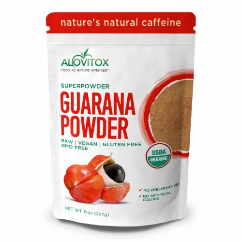 Certified Organic Guarana Seed Powder 8 Oz - Natural Caffeine Energizing Superfood Perspective: front