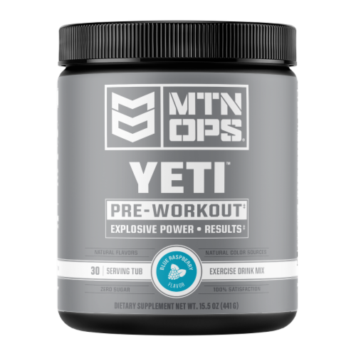 MTN OPS® Yeti™ Blue Raspberry Pre-Workout Powder Perspective: front
