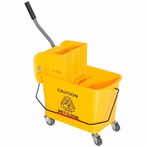 5 Gallon Mini Press Mop Bucket with Wringer 20L Rolling Cart Yellow Perspective: front