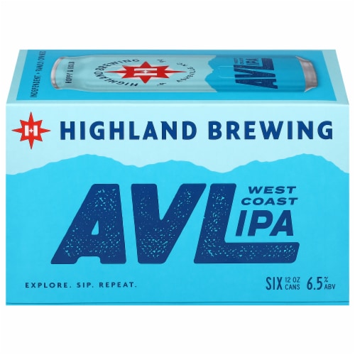 Highland Brewing AVL Tropical Juicy Citrus IPA Craft Beer Cans Perspective: front