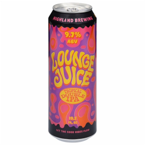 Highland Brewing Lounge Juice Tropical Double IPA Beer Can Perspective: front