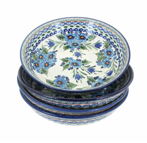 Blue Rose Polish Pottery Ballina 4 Piece Large Salad Bowl Set Perspective: front