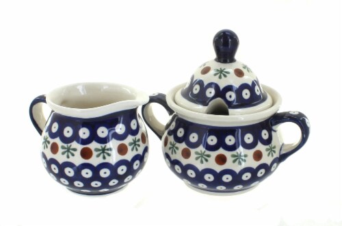 Blue Rose Polish Pottery Nature Cream & Sugar Set Perspective: front
