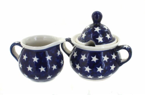 Blue Rose Polish Pottery Stars Cream & Sugar Set Perspective: front