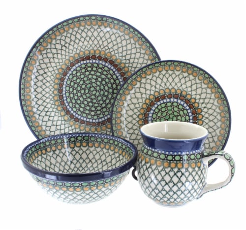 Blue Rose Polish Pottery Tranquility 16 Piece Dinner Set Perspective: front