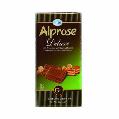 Alprose Milk Chocolate Bar with Hazelnut Praline Perspective: front
