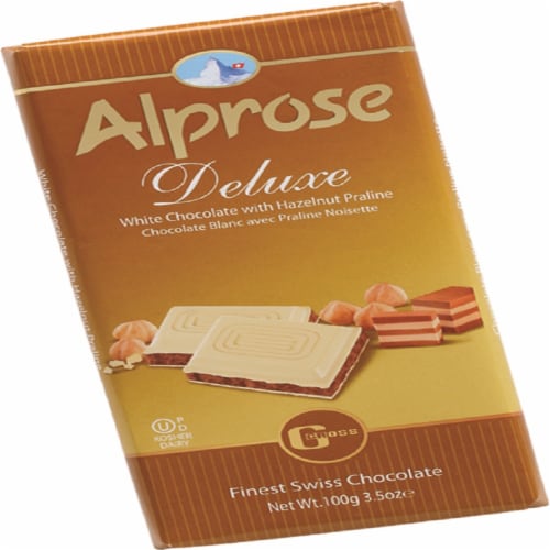Alprose White Chocolate Bar with Hazelnut Praline Perspective: front