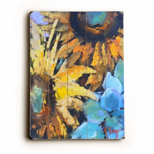 One Bella Casa 0004-0553-38 12 x 16 in. Sunflowers Planked Wood Wall Decor by Carol Schiff Perspective: front