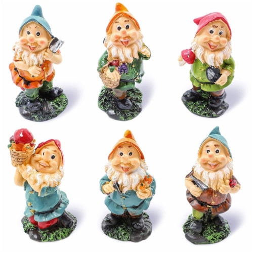 Juvale Happy Mini Gnome Figurines for Fairy Gardens (4 inches, Set of 6) Perspective: front