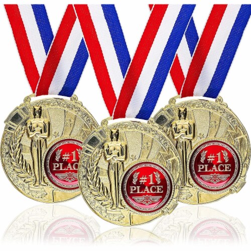 6-Pack 1st Place Gold Award Winner Medals w/ Ribbons 2.5  Diameter Perspective: front