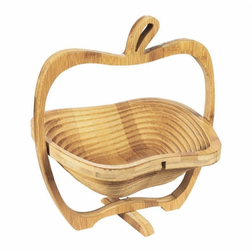 Juvale Apple Design Collapsible Bamboo Fruit Bowl - Fruit Basket, Brown, 10.5 x 11.7 x 8.7 Perspective: front