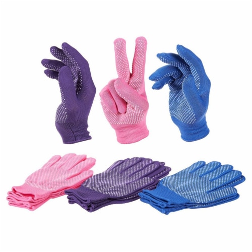 Women's Polyester Work Gloves, Garden Gloves (3 Colors, 6 Pairs) Perspective: front