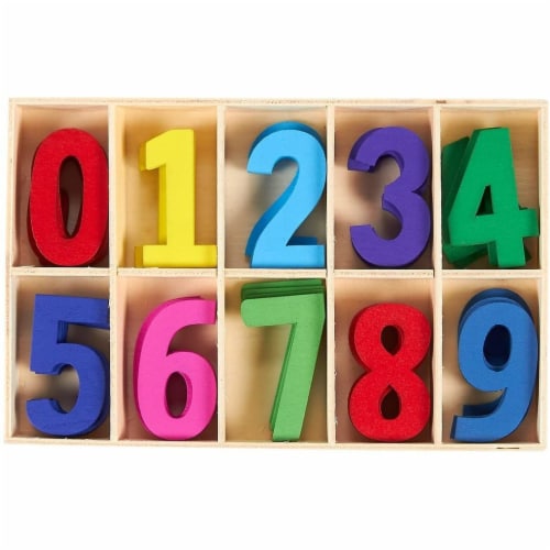 Wooden Numbers for Learning Games, Educational Tool (Rainbow Colors, 50 Pieces) Perspective: front