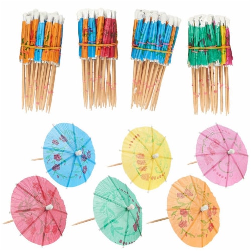 200-Pack Tropical Hawaiian Party Paper Cocktail Umbrella Parasols, Assorted Colors, 4 Inches Perspective: front