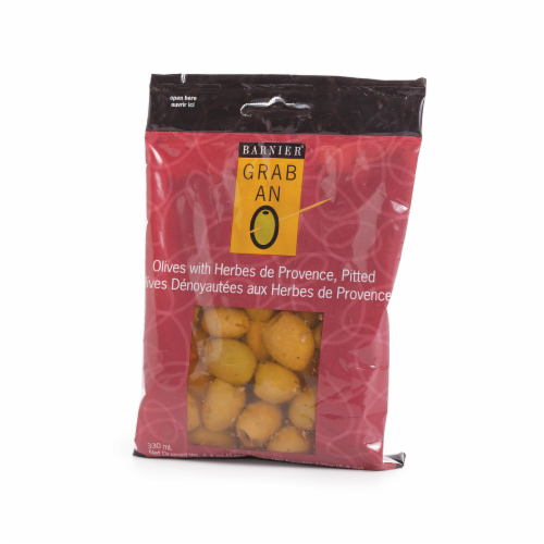Barnier "Grab an O" Pitted Green Olives with Herbes de Provence Perspective: front