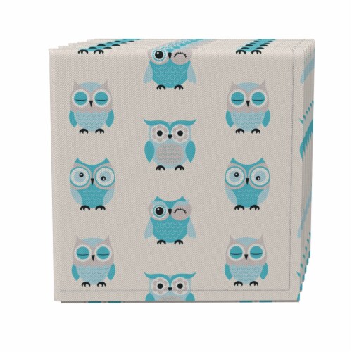 Napkin Set of 4, 100% Cotton, 20x20 , Baby Blue Owls Perspective: front