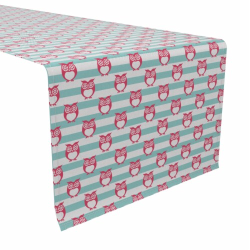 Table Runner, 100% Cotton, 16x72 , Cartoon Owls in Stripes Perspective: front
