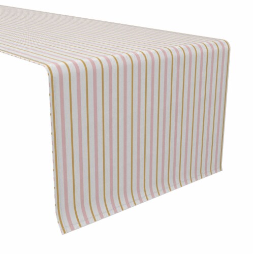 Table Runner, 100% Cotton, 16x72 , Gold and Pink Stripes Perspective: front