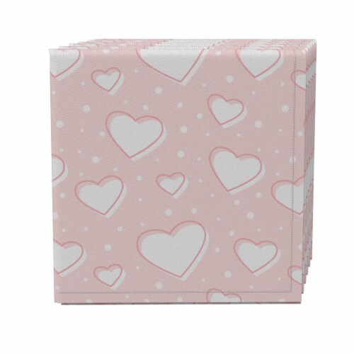Napkin Set of 4, 100% Cotton, 20x20 , Lovely Hearts Pink Perspective: front