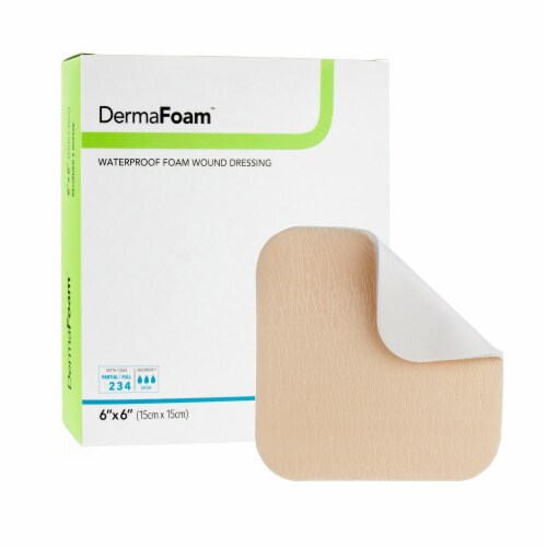 DermaFoam Foam Dressing 6 x 6 Square No Border Waterproof Backing 00292E 10 per Box Perspective: front