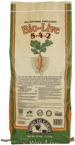 Down to Earth Organic Bio-Live Fertilizer Mix 5-4-2, 25 lb Perspective: front