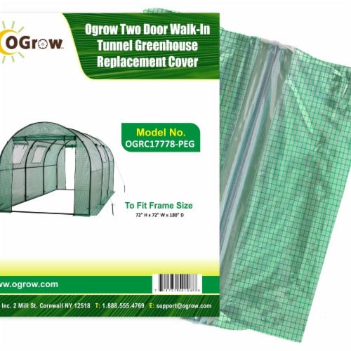 Ogrow OGRC17778-PEG Two Door Walk-In Tunnel Greenhouse to Fit Frame, Green - 15 x 6 x 6 in. Perspective: front