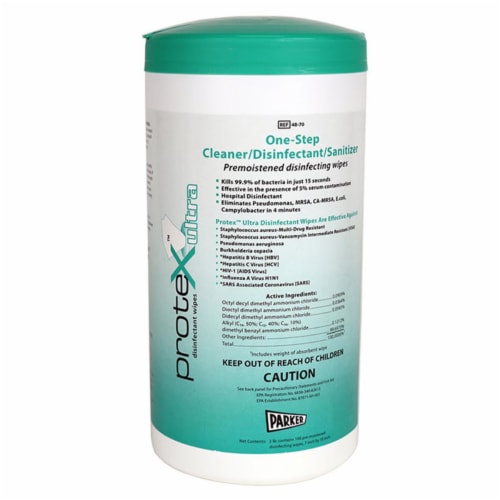 Protex 15-1184-12 7 x 10 in. Ultra Disinfectant Wipes - Canister of 80 - Case of 12 Perspective: front