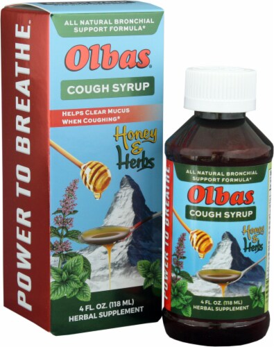 Olbas® Honey & Herbs Cough Syrup Herbal Supplement Perspective: front