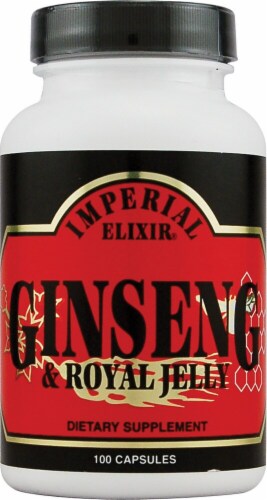 Imperial Elixir Ginseng and Royal Jelly Dietary Supplement Capsules Perspective: front