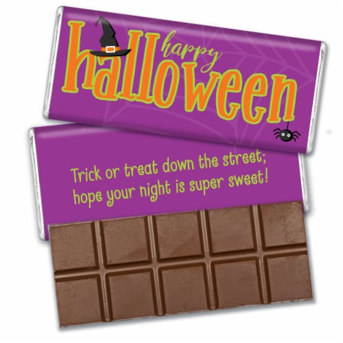 12 Pcs Halloween Candy Party Favors in Bulk Belgian Chocolate Bars - Purple Perspective: front
