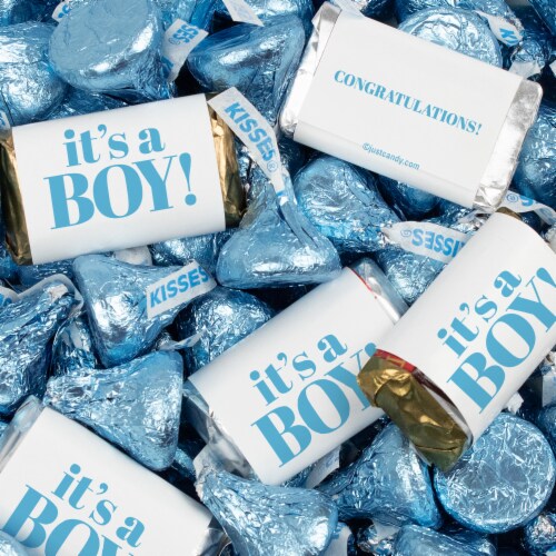 131 Pcs It's a Boy Baby Shower Candy Party Favors Hershey's Miniatures & Kisses (1.65 lbs) Perspective: front