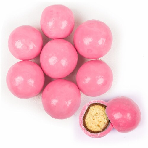 Premium Gourmet Bright Pink Candy Milk Chocolate Malted Milk Balls 1.67 lb bag Bulk Candy Perspective: front