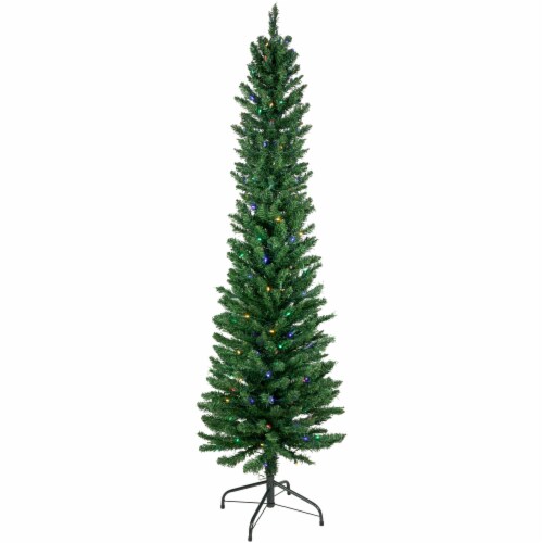 Northlight 6' PreLit Pencil Northern Balsam Fir Artificial Christmas Tree, Multi LED Lights, 1