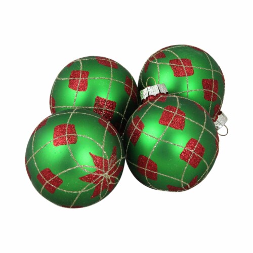 Northlight 4ct Green and Red Argyle Diamond Pattern Christmas Ball Ornaments 3.25 (80mm) Perspective: front
