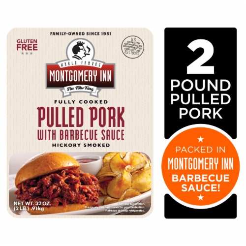 Montgomery Inn Fully Cooked Hickory Smoked Pulled Pork with Barbecue Sauce Perspective: front