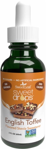 SweetLeaf Liquid Stevia Sweet Drops English Toffee Flavored Liquid Drops Perspective: front