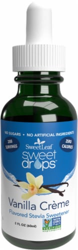 SweetLeaf Sweet Drops Vanilla Creme Flavor Stevia Liquid Sweetener Perspective: front