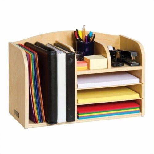 Guidecraft School Supply 14  Solid Wood Desktop Organizer in Natural Perspective: front