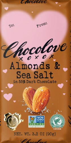 Chocolove Almonds & Sea Salt in Dark Chocolate Candy Perspective: front