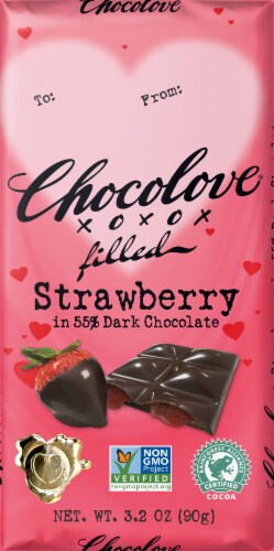 Chocolove Strawberry in Dark Chocolate Candy Bar Perspective: front