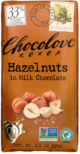 Chocolove Hazelnuts in Milk Chocolate Bar Perspective: front